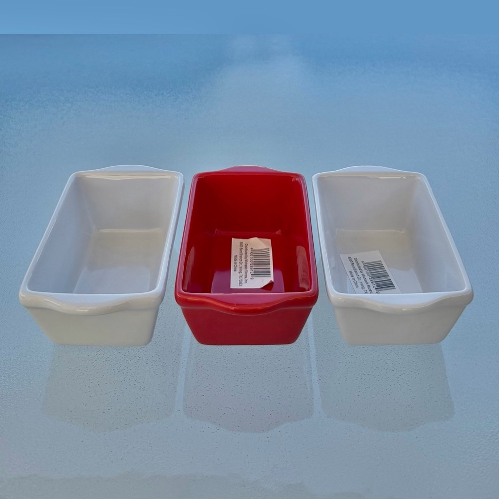 Michael's Ceramic Stoneware Red and White Baking Mini Loaf Pans ~ Set of 3
